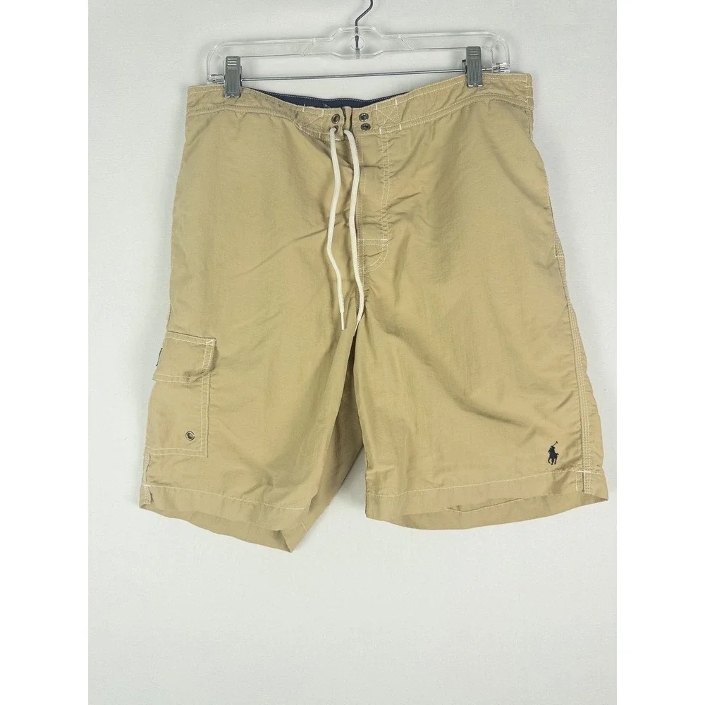 Polo Ralph Lauren Board Shorts Mens M Khaki Tan Cargo Pocket Drawstring Coastal